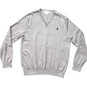 Polo Ralph Lauren V-Neck 100% Pima Cotton Sweater Oatmeal Men's L